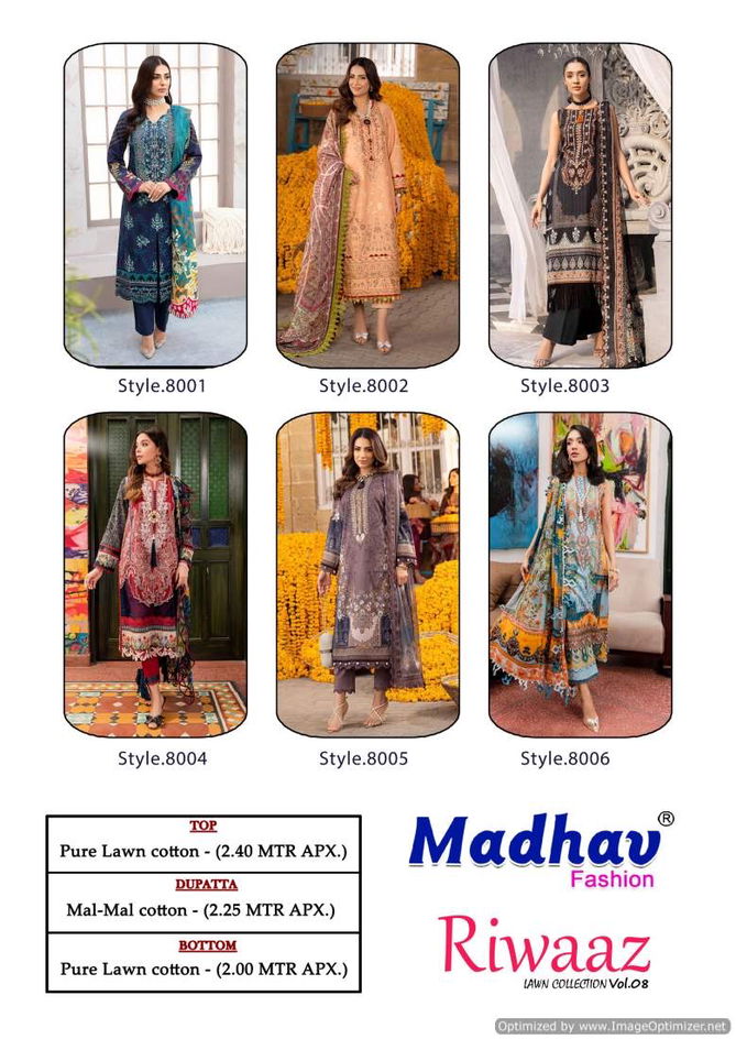 Riwaaz Vol 8 By Madhav Cotton Printed Pakistani Readymade Suits Wholesale Online
